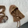 Pasamontañas de Hilo Bouclé Mezcla de Lana Color Sólido Cuello Falso Protección Cálida para el Cuello Gorro Bufanda Integrado 2025