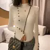 Suéter de Tricô Meia-Gola Feminino 2024 Outono Novo Estilo Coreano Slim Fit Suéter Pulôver para Mulheres
