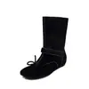 Novedad Invierno 2026 Botines Retro de Piel Dividida en la Punta con Hebilla de Lazo para Mujer, Tacón Medio de 4.5 cm, Botines hasta Media Pantorrilla