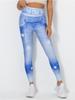 Novo Transfronteiriço Cintura Alta Elástico Elegante Jeans Casual Leggings Estampadas Calças de Yoga Xy8-43