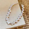 Colar de Pérolas Plissadas Estrela Oval Retro Francês Design de Nicho Corrente para Clavícula Colar de Temperamento de Luxo Leve para Mulheres