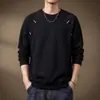 Sudadera de manga larga estilo americano de alta gama para hombre, corte holgado con diseño de paneles de color contrastante, nueva camiseta casual de cuello redondo para otoño