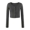 Conjunto de tres piezas estilo coreano para mujer: camisola acolchada con cuello redondo, cárdigan de manga larga y falda body ajustada de doble capa con abertura