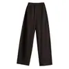 Pantalones de pierna ancha acampanados de cachemir grueso con cintura elástica para mujer 2026 Otoño/Invierno Nuevos de cintura alta adelgazantes con temperamento para el trabajo