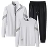 Conjunto de Ocio Deportivo para Hombre Primavera y Otoño Jóvenes y de Mediana Edad Chaqueta Cardigan de Manga Larga con Cuello Vertical Suéter de Cuello Redondo Conjunto de Tres Piezas Moderno