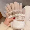 Lindos Guantes de Punto para Invierno, Versión Coreana Ins para Mujeres Estudiantes de Ciclismo, Forrados de Felpa, Engrosados, Cálidos y Sensibles a la Pantalla Táctil
