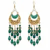 Pendientes de Borla con Cuentas de Arroz Bohemios Ganchos Largos Exagerados Moda Estilo Étnico Pendientes de Media Luna Venta al por Mayor