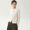 Cárdigan amigable con la piel, cárdigan de punto 100% lana pura hilada finamente de calibre 18 Yangzi, prenda exterior ligera para mujer, cuello redondo bajo