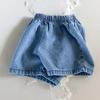 Bloomers de mezclilla de verano para niños estilo coreano para bebés y niños pequeños, lindos mini shorts con adorno de volantes y diseño a rayas