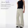 Calça Casual JIAMU branco osso cinza siro fiado estilo old money americano larga de perna larga para homens e mulheres, solta, modeladora, corte reto simples