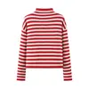 Suéter de punto holgado a rayas rojas para mujer, estilo europeo y americano, otoño 2026, color de la imagen 384, fuente de la marca, fábrica