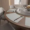 Manteles en forma de abanico de lujo ligero, manteles estilo occidental de imitación piel, tapetes de mesa de PVC, manteles impermeables y resistentes al calor, manteles de dos tonos, vajilla engrosada