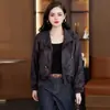 Nueva chaqueta corta de cuero fresca y elegante para otoño para mujer, holgada y estilizada, chaqueta de cuero PU estilo biker