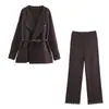 Exportación Transfronteriza Ropa de Mujer Otoño e Invierno 2025 Nuevo Estilo Europeo y Americano Moda Tops de Punto con Cinturón Conjuntos de Pantalones de Punto