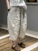 Verão 2026 Novo Linho Cor Sólida Perna Larga Algodão-Linho Calça Cropped Solta Vintage Casual Moda Afunilada Calça Harem