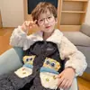 Pijama de Terciopelo Jacquard para Niños, Otoño e Invierno, Niños Talla Mediana y Grande, Terciopelo Coral Engrosado, Ropa de Casa de Dibujos Animados