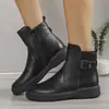 Botas de Invierno Nuevas Redondas con Cremallera Lateral para Mujer Botines Cortos de Suela Gruesa Planos Estilo Británico Botines Cortos Retro Talla Grande