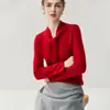 Suéter de Cachemir de Color Puro para Mujer, Diseño Elegante con Cinta, Top de Lana Tejido con Cuello en V, Diseñado para Otoño e Invierno