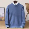 Suéter de punto grueso cálido para hombre 100% lana, otoño e invierno, suéter de punto liso de cuello semi-alto para hombre