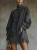 2026 Novo Site Independente da Amazon Comércio Exterior Europeu e Americano Gola Alta Solto Bolso Franja Manga Longa Vestido de Camurça para Mulheres