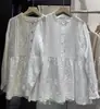 Camisa bordada de encaje francés de algodón puro para primavera, top holgado de manga larga con cuello mao, ropa para mujer para tiendas físicas y comercio electrónico transfronterizo
