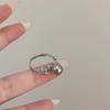 Anillo de perla de circonita de lujo ligero ins, anillo de temperamento de alto grado, anillo para el dedo índice, nuevo anillo francés ajustable