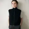 Suéter de cachemira, nuevo estilo otoño e invierno, chaleco de cuello alto con cremallera, cárdigan sin mangas, casual para mujer, cómodo, suave, cálido, estilo grueso