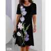 2026Y2 Aliexpress Verano Más Vendido Floral Estampado Digital 3D Moda Casual Talla Grande para Mujer Vestido de Cuello Redondo
