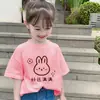 Camiseta de Algodão Puro Doce de Verão para Meninas Nova Desenho Animado Gola Redonda Estilosa Blusa de Manga Curta para Bebê Camisa da Moda