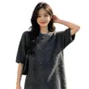 Suéter de punto de lana cepillada, corte relajado, holgado, de manga tres cuartos para mujer; suéter de manga corta y cuello redondo; elegante top de punto