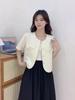 Chic Coreano Reductor de Edad Moda Versátil Pequeño Fragancia Cuello Redondo Botonadura Sencilla Chaqueta Cárdigan Corta para Mujer Estilo Delgado