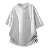 Camiseta de Color Sólido con Corte Desestructurado y Hombro Recto para Hombre, Verano, Nicho, Diseño Casual, Manga Corta, Marca de Moda Americana High Street, Manga Media