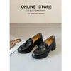 Versión de Piel de Vaca~Mocasines Versátiles de Tacón Medio Estilo Británico, Zapatos de Cuero Retro, Tacón Grueso de 5 cm, Punta Redonda, Zapatos de Mujer de Piel de Oveja