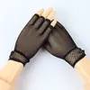 Guantes de Malla para Mujer con Corte Calado Verano Negro Elásticos de Encaje Cheongsam Baile Cortos de Medio Dedo Novia Vestido de Boda Actuación