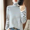 Moda Simples Listra Horizontal Pilha Collar Base Pullover Solto Casual Idade Redução de Fios de Algodão Outono Novas Malhas
