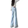 Jeans de Microcampana de Alta Gama de Moda para Chicas Atrevidas de Mujer de Cintura Alta Adelgazantes Elásticos Levanta Glúteos Azules Claros Versátiles de Campana