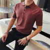 2026 Verano Hombres Delgado Negocios Solapa Seda de Hielo Manga Corta Camisa Polo Tejida Versátil Transpirable Casual Camiseta para Hombres