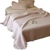 Sencillo Estilo Coreano Francés Años 60 100% Algodón Encaje Lavado a la Arena Colcha Juego de Tres Piezas Funda de Almohada Colcha Acolchada Cama Individual Sábana de Cama