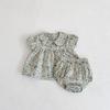 Ins2026 Conjunto de Dos Piezas para Bebé Niña de Verano con Flores Azul Bebé y Cuello de Muñeca Camisa de Manga Corta + Pantalones