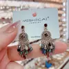 Pendientes de Borla de Cristal Retro Hechos a Mano, Pendientes de Plata con Aguja Estilo Étnico Bohemio, Pendientes Versátiles para el Día a Día de Celebridades de Internet