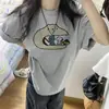Camiseta de Manga Corta Gris Claro de Seda de Leche para Mujer 2026 Nuevo Diseño de Verano de Moda Top Holgado Estampado Ins