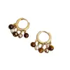 Pendientes de Borla con Ojo de Tigre Chapado en Oro Real de 18 Quilates Pendientes Retro Maillard Lujo Accesible Pendientes de Gama Alta para Mujer