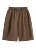 Pantalones cortos de Lyocell Tencel color verde grisáceo para mujer, estilo de verano finos, pantalones casuales rectos holgados de lino de pierna ancha de longitud media para personas petite
