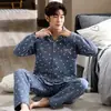 Pijama de Algodón de Aire para Hombre Otoño e Invierno Engrosado Cálido Sandwich de Tres Capas Algodón Puro Talla Grande para Papá de Mediana Edad Traje de Casa