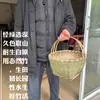 Cesta de Bambú Tejida a Mano Retro para el Hogar con Tapa, Cesta de Bambú Tejida para Verduras, Cesta de Compras, Cesta de Almacenamiento, Estilo Fruta