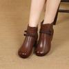 Jin Bukang Botas Curtas Femininas Primavera e Outono Nova Chegada Martins Botas Femininas Retro Salto Médio Grosso Estilo Étnico Fundo Macio Biqueira Redonda Mama Botas Únicas