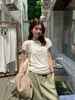 Camiseta de Punto de Manga Corta con Cuello Halter, Color Verde Limón, Otoño 2026, Conjunto de Dos Piezas para Mujer, Top Corto en Capas Elegante y Adelgazante
