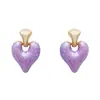 Pendientes de Borla Corazón Personalizados Simples de Aguja Plateada con Diseño de Corazón Morado Esmaltado, Pendientes de Lujo Ligero y de Alta Gama