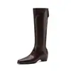 Serie niu 4.5cm~ Botas delgadas retro simples, botas plisadas apiladas hechas a mano, botas largas hasta la rodilla con altura interior aumentada
