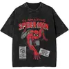 [Transfronteiriço 230g] Camiseta Aniversário Homem-Aranha Homem-Aranha Camiseta de Rua Lavada Hip-Hop Retrô